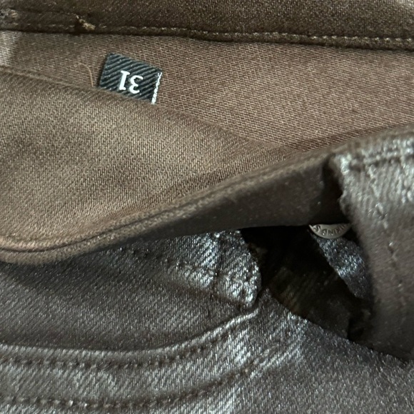 7 For All Mankind Sz 31 Jeans Tailorless UHR Skinny Boot Coated Chocolate Brown - Picture 10 of 10